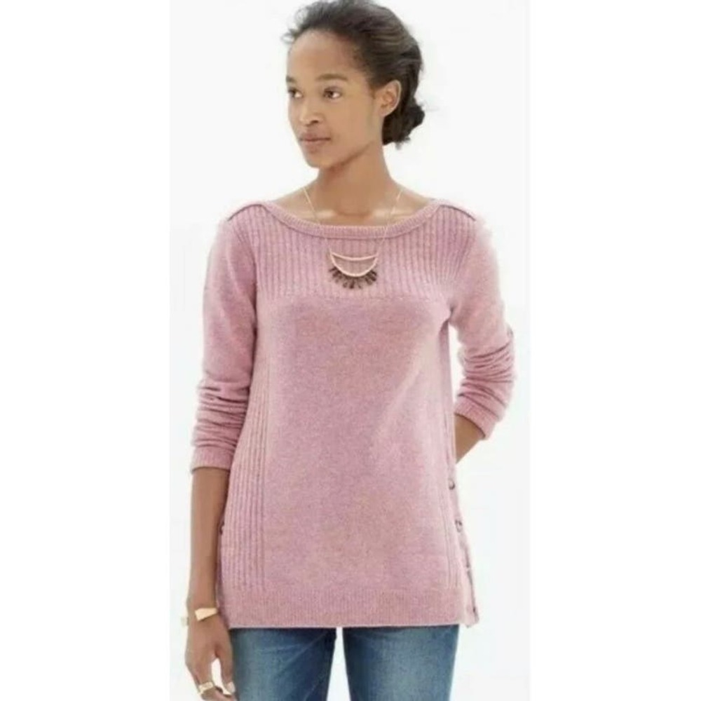 Madewell‎ Women’s Size Large 100% Merino Wool Pinewood Boat Neck Sweater Pink
